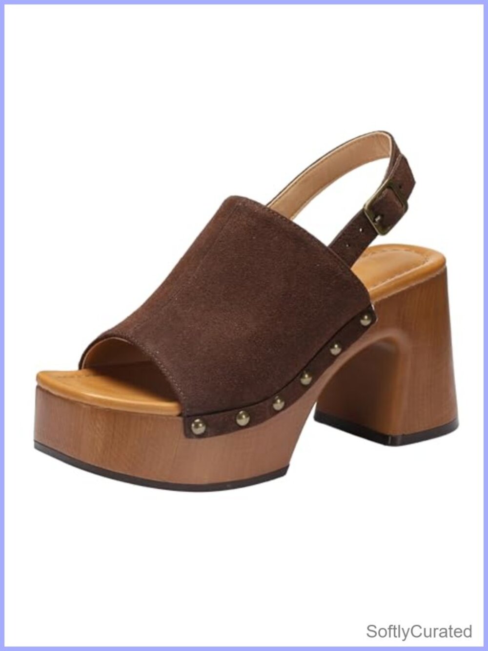 Studded Faux Suede Platform Chunky Block Heel Mule Sandals Open Toe Slip On